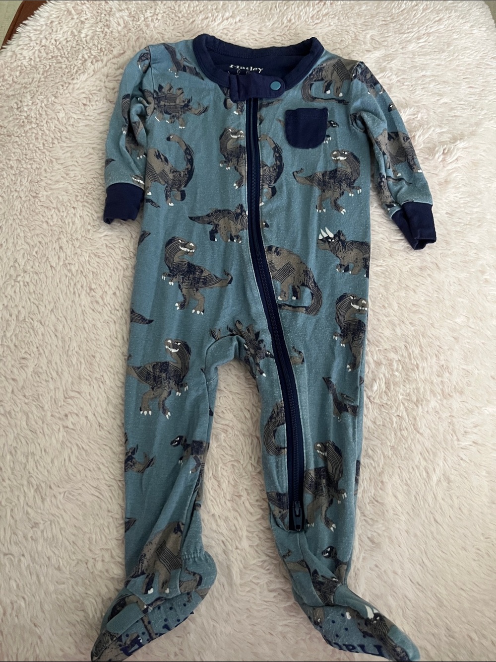 Hatley Blue Dinosaur Zip Footed Pajamas with Navy Trim